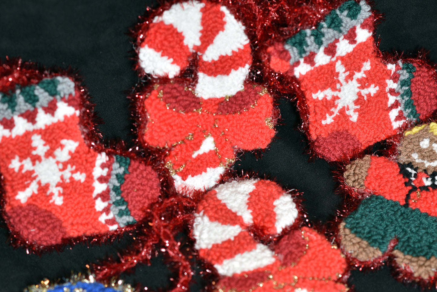 Christmas Ornaments, stockings, candy cane, gingerbread man