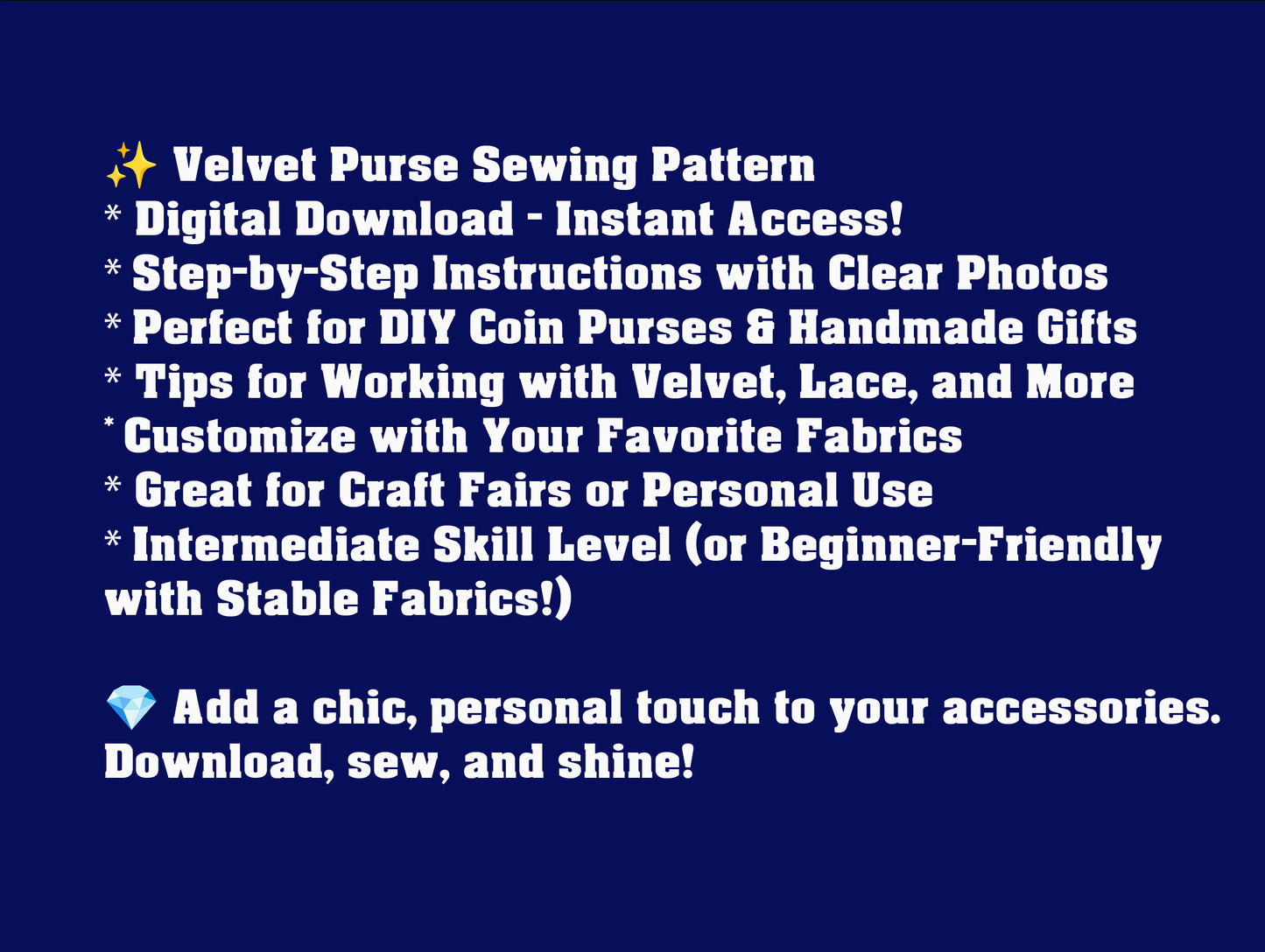 Velvet Purse Sewing Pattern - Digital Download | DIY Coin Purse with Kiss Lock Frame