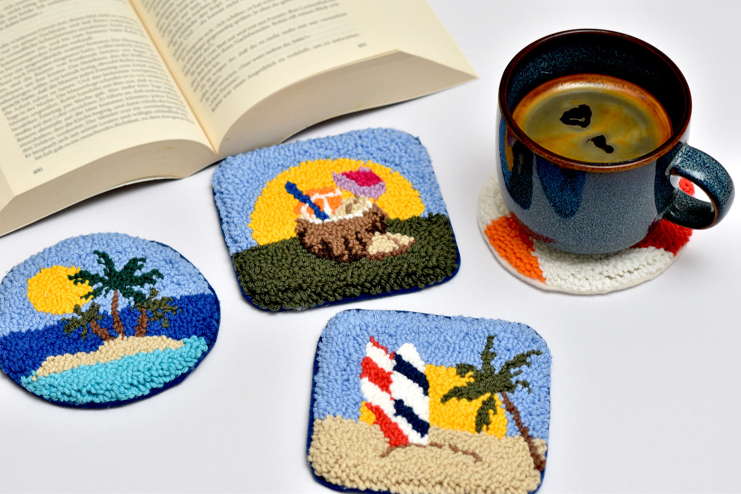 Summer Punch Needle Coaster Pattern Bundle – 10 Fun DIY Designs with Printable Templates, Color Charts and Step-by-Step Instructions