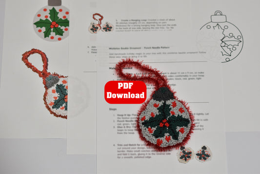 Embroidered ornament mistletoe pattern with PDF download button on a white background