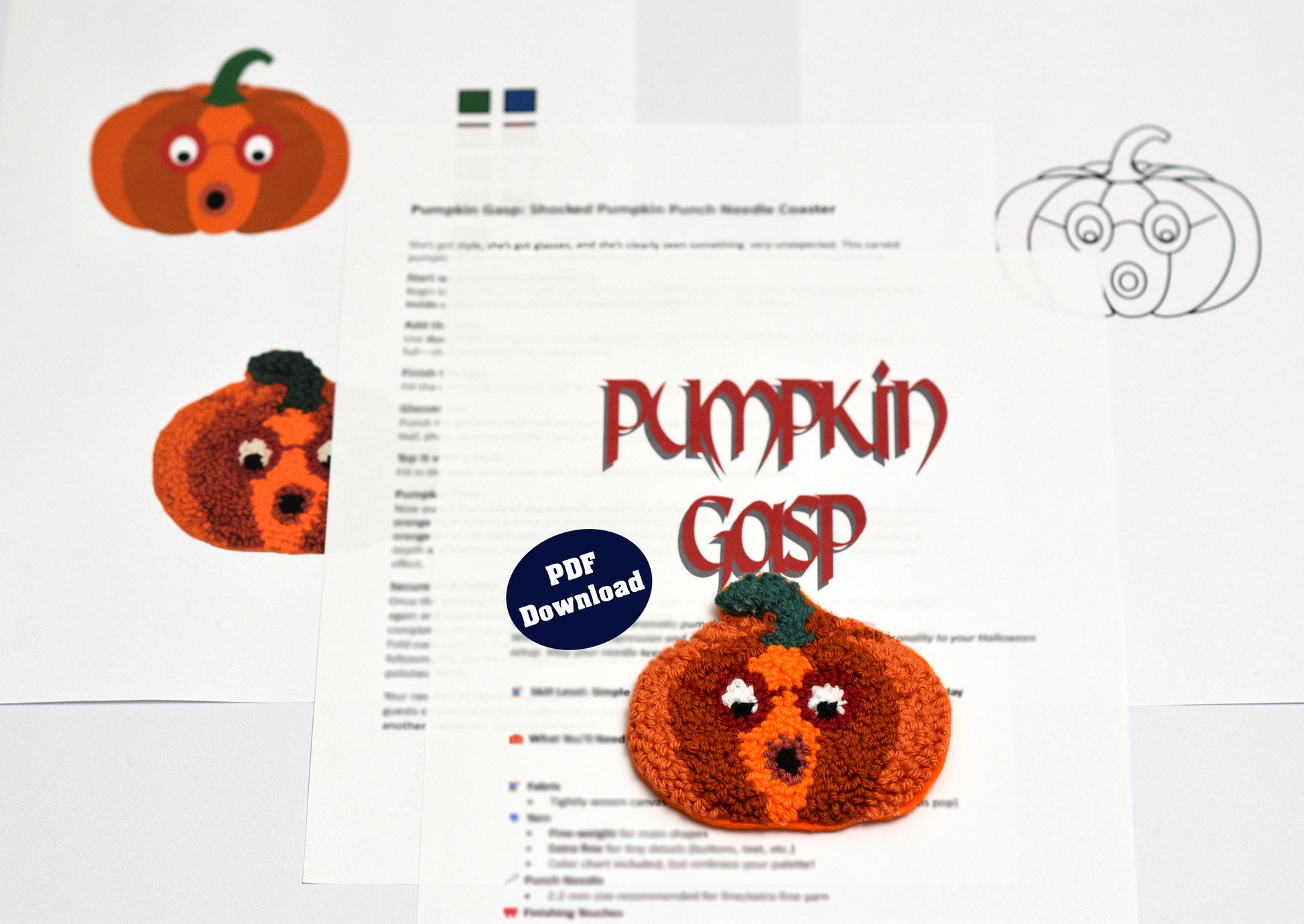 Pumpkin-shaped coaster pattern with 'Pumpkin Gosp' text on a white background