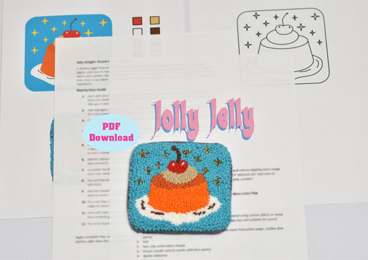 Jolly Jelly punch needle coaster PDF download option on a white background