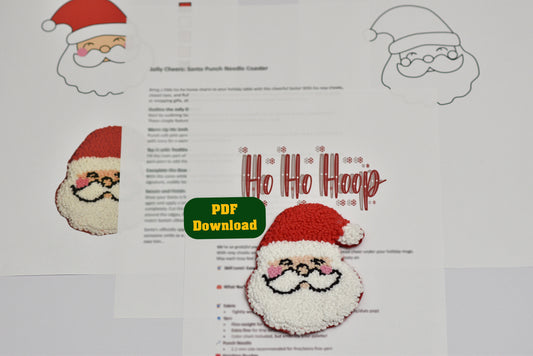 PDF document with Santa Claus coaster designs and 'Ho Ho Hoop' text on a white background