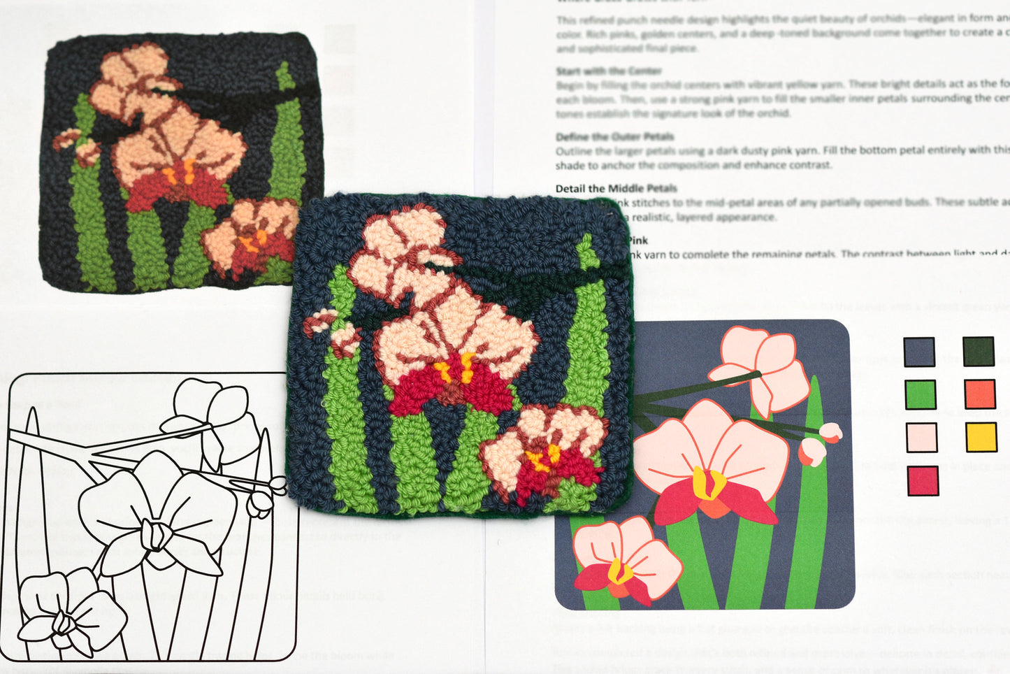 Spring Floral Punch Needle Coaster Pattern Bundle – 10 Botanical DIY Embroidery Designs – Digital Download with Printable Templates