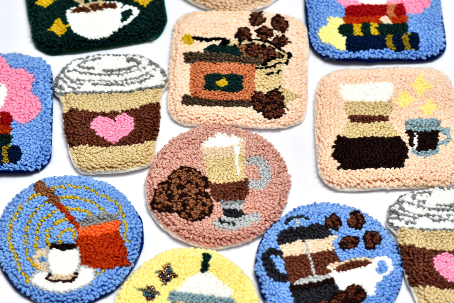 Coffee Punch Needle Coaster Pattern Set – 10 Printable Designs with Step-by-Step Guide, Color Charts and Templates