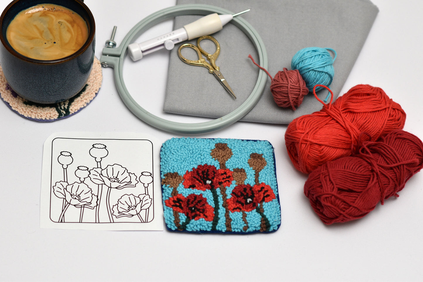 Spring Floral Punch Needle Coaster Pattern Bundle – 10 Botanical DIY Embroidery Designs – Digital Download with Printable Templates