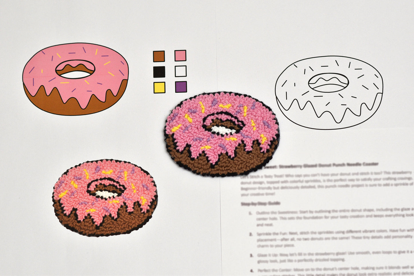 Color swatches and a donut illustration on a white background
