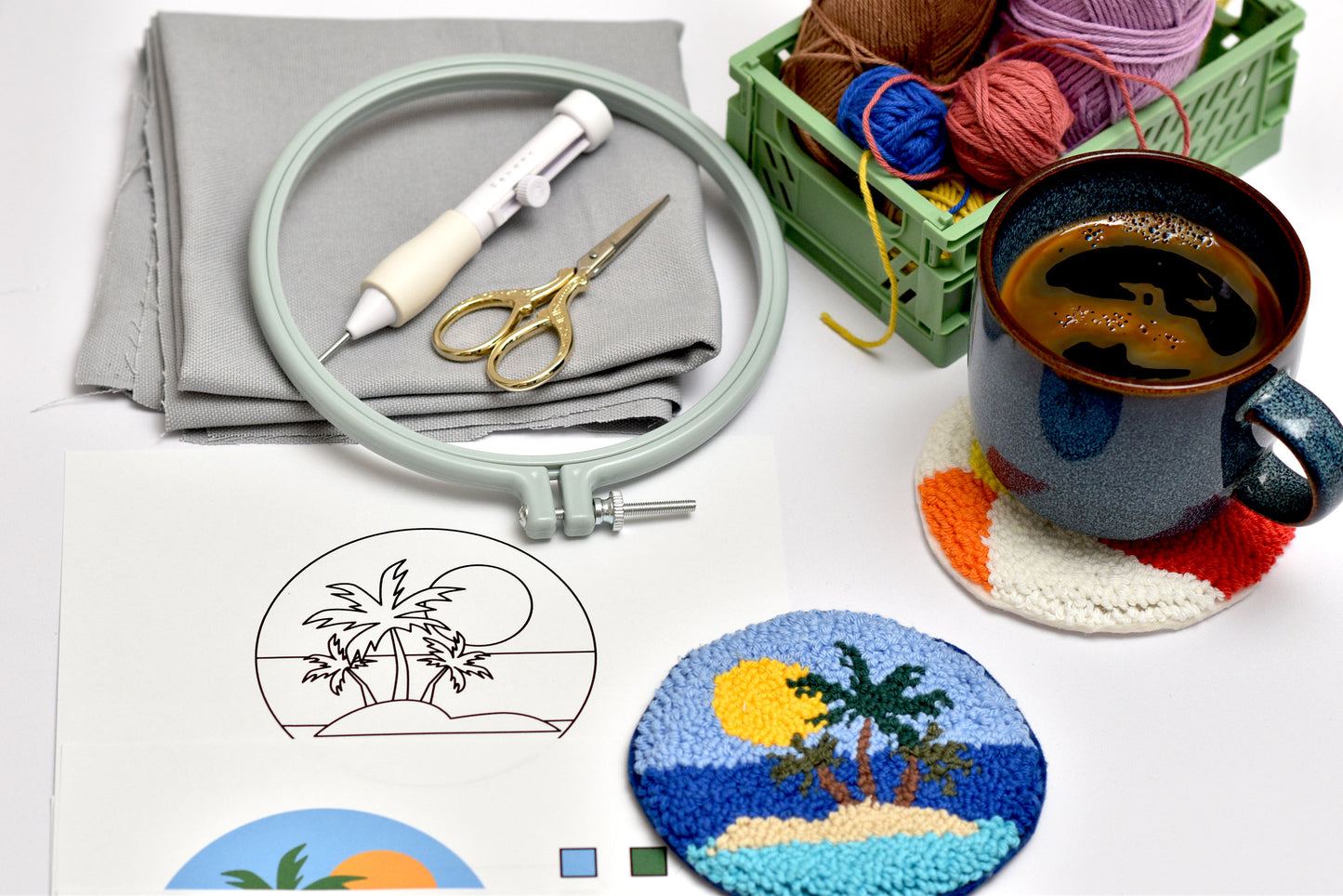 Summer Punch Needle Coaster Pattern Bundle – 10 Fun DIY Designs with Printable Templates, Color Charts and Step-by-Step Instructions