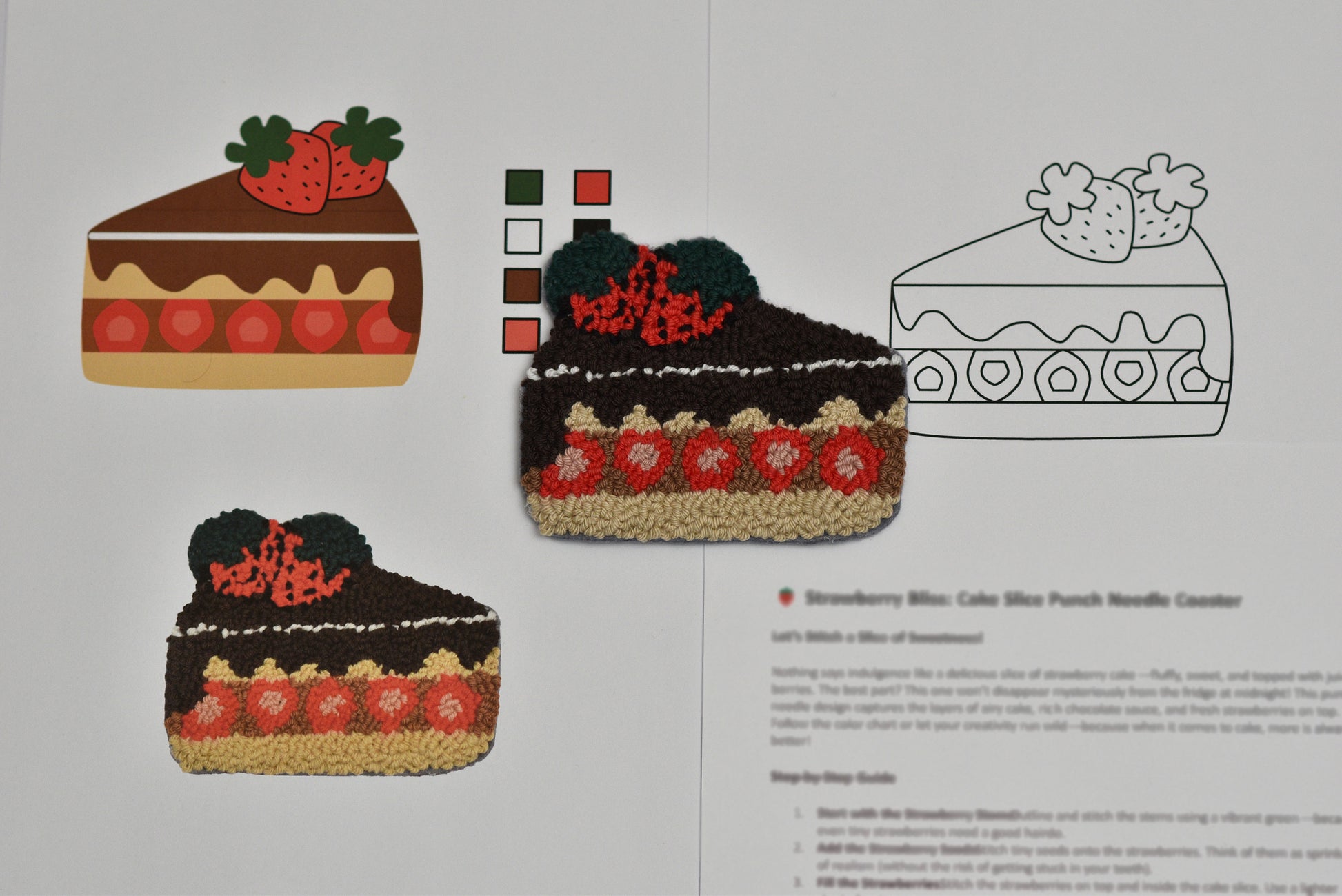 Embroidered cake patterns on a paper background