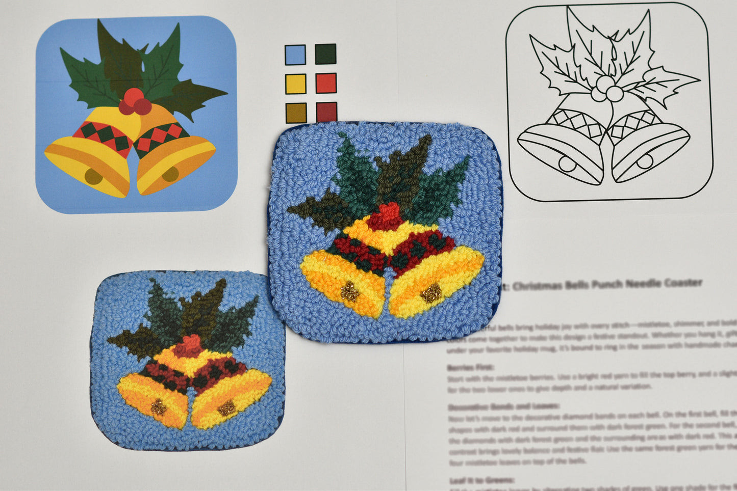 Christmas Bells Punch Needle Coaster Pattern PDF Digital Download - Holiday Music Design
