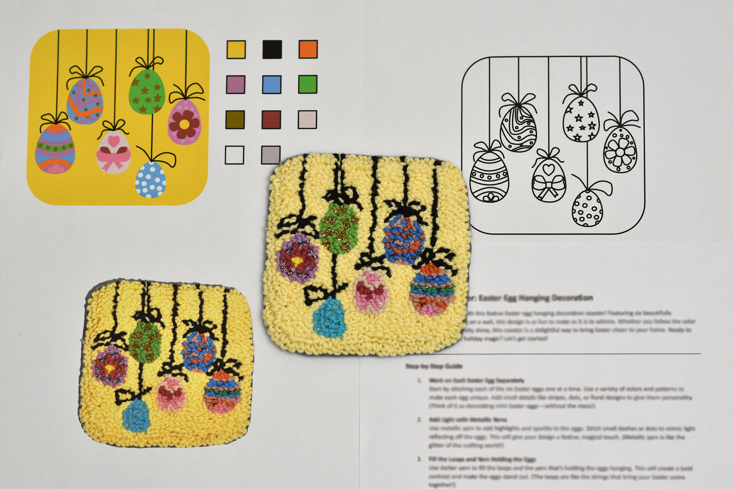 Easter Egg Punch Needle Coaster Pattern - PDF Digital Download for a Hanging Egg Garland Embroidery Design