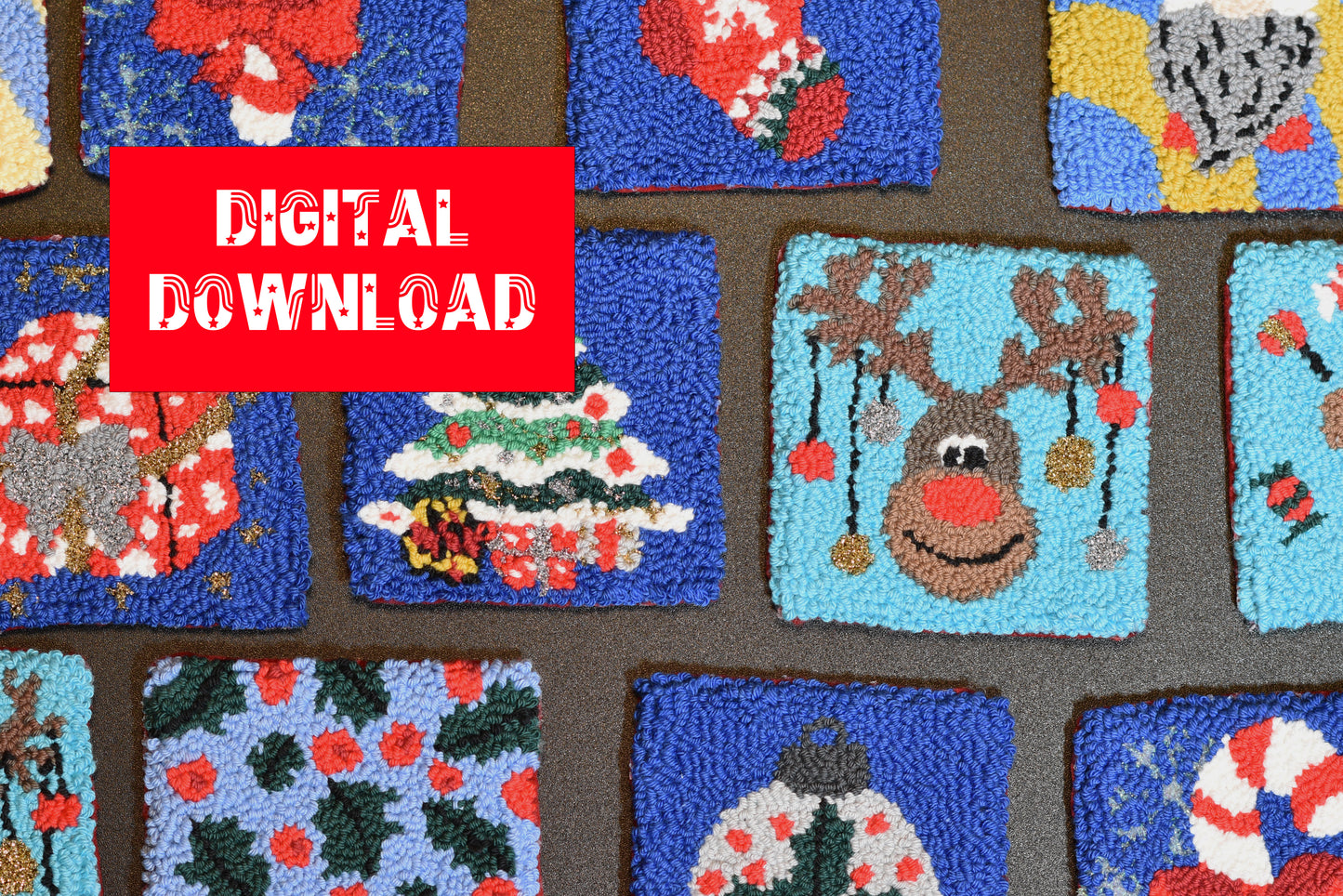 Digital patterns for Christmas punch needle Mug Rugs and coasters