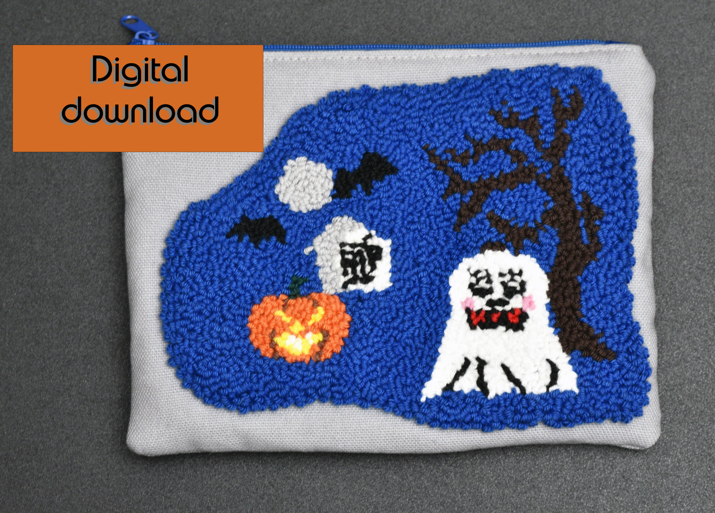 Zippered Pouch Digital Pattern for Halloween - DIY Punch Needle and Sewing Project
