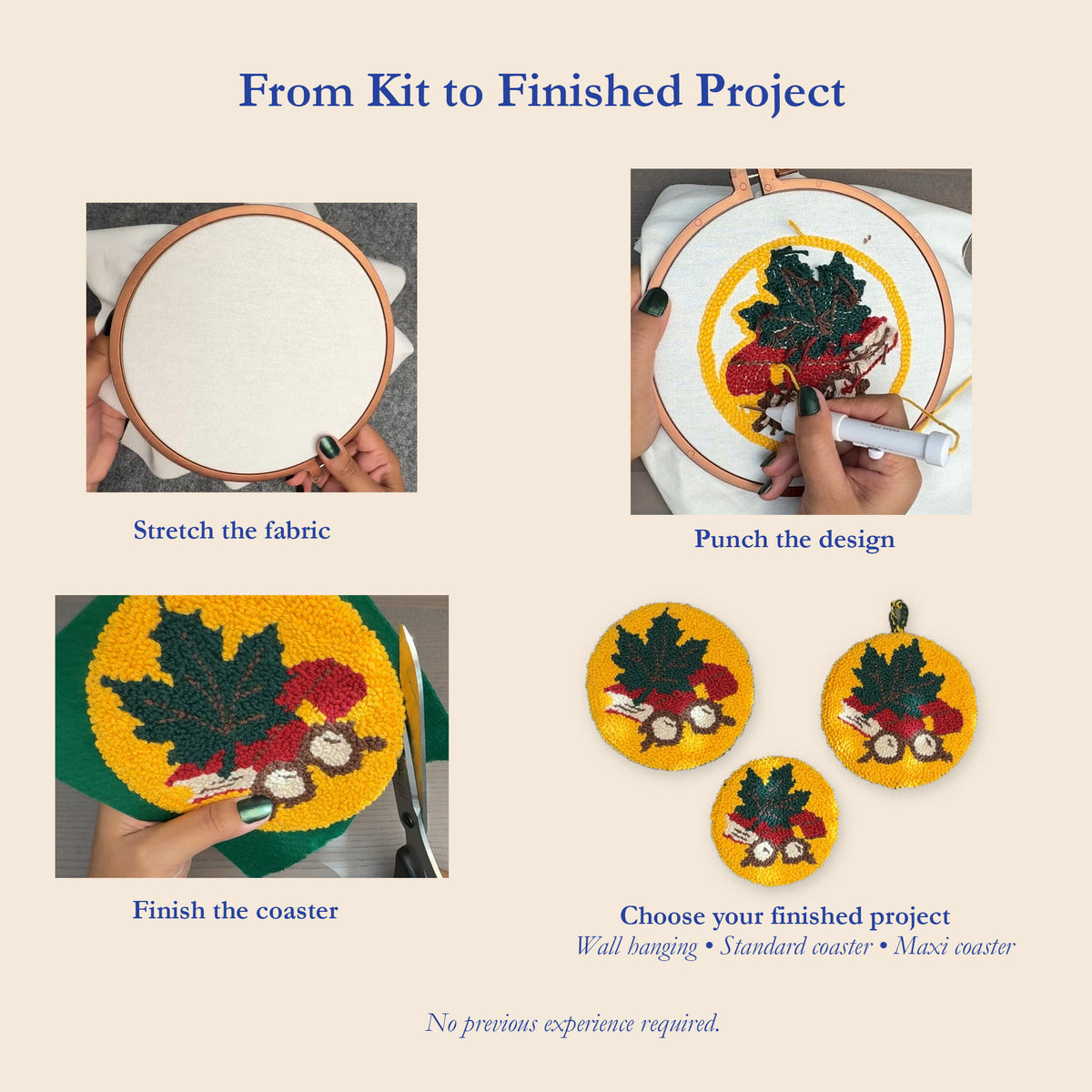 Punch Needle Kit Beginner, Autumn Maple Leaf Coaster, Craft Kit for Adults