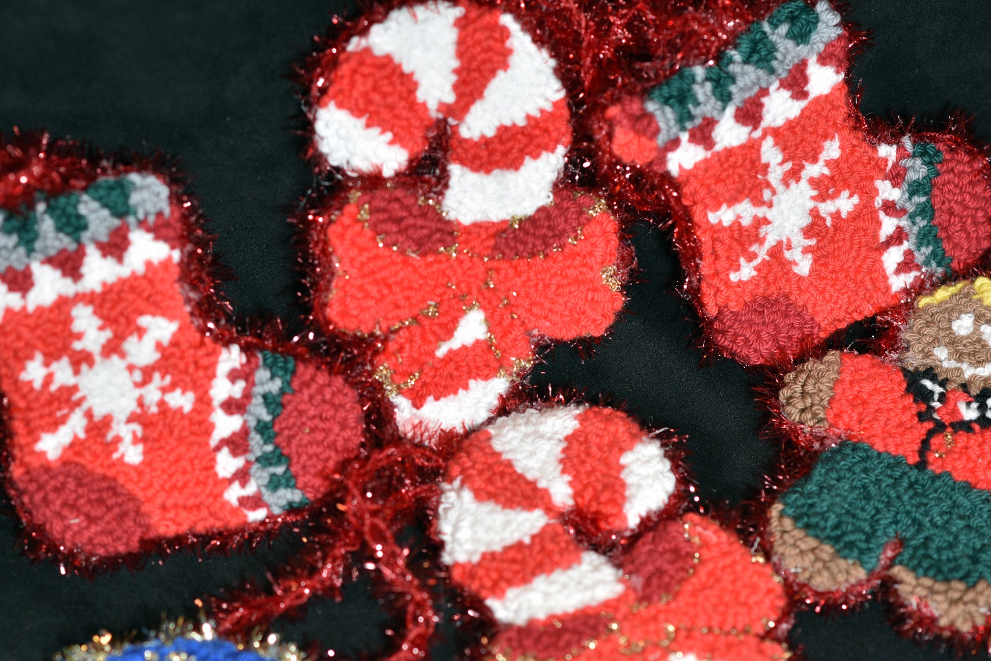 Christmas Ornaments, stockings, candy cane, gingerbread man