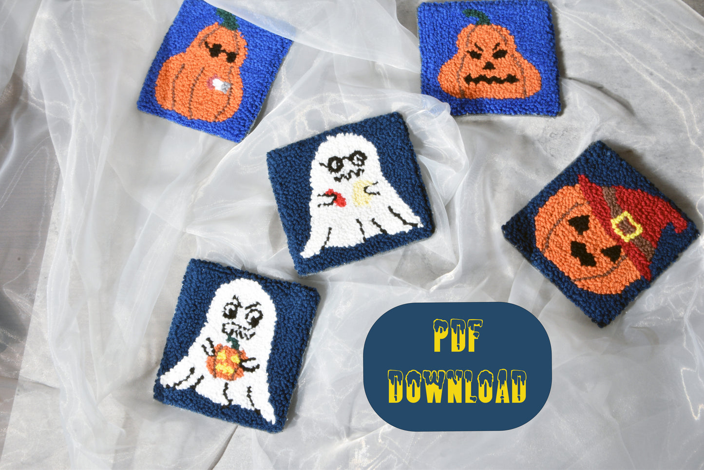 Halloween punch needle coaster set - Digital pattern and instructions