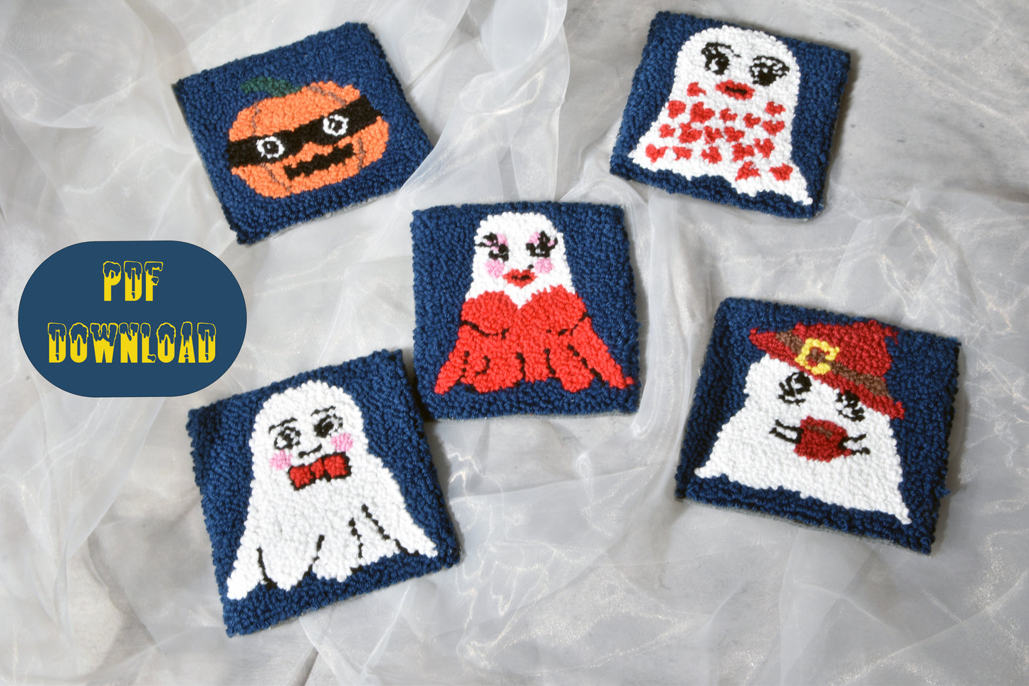 Halloween punch needle coaster set - Digital pattern and instructions