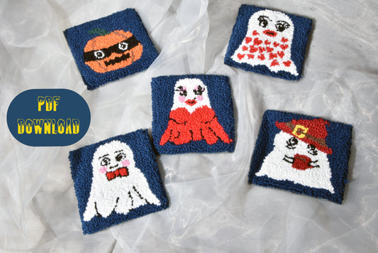 Halloween punch needle coaster set - Digital pattern and instructions