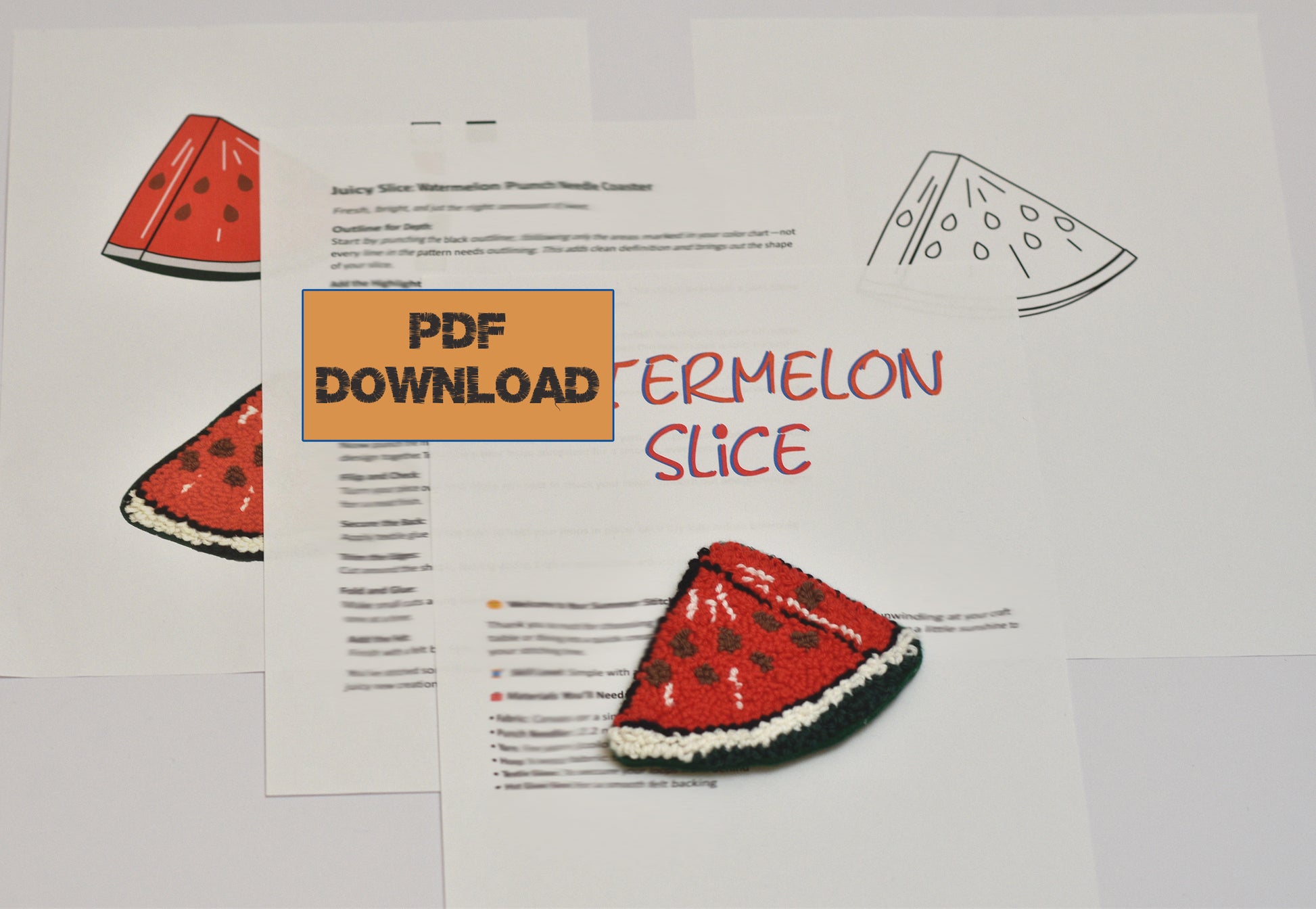 Watermelon slice design with PDF download text on a white background