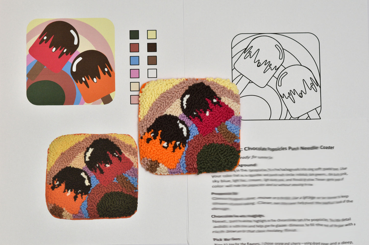 Color swatches and pattern design for a textile product with a focus on color selection.