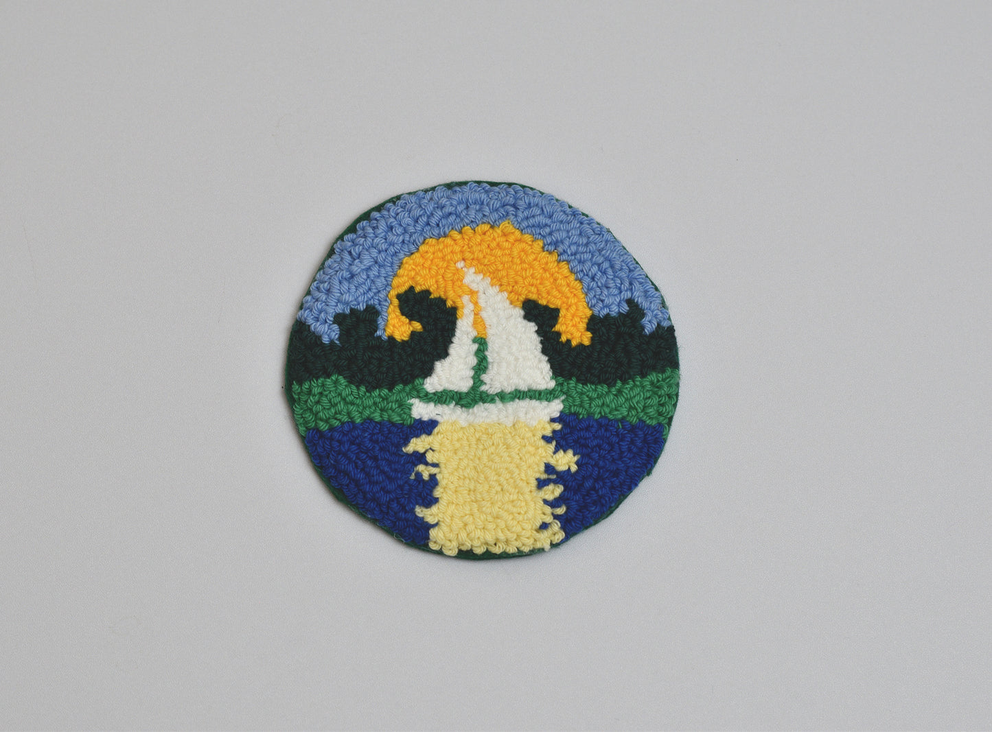 Sailboat Punch Needle Pattern – Summer Sunset Coaster Design – Digital Embroidery DIY with Printable Template -(Intermediate level)