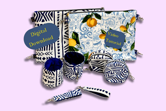 Digital pattern of Tote bag organizer set with water bottle holder, zippered pouch, coin purse and key leash