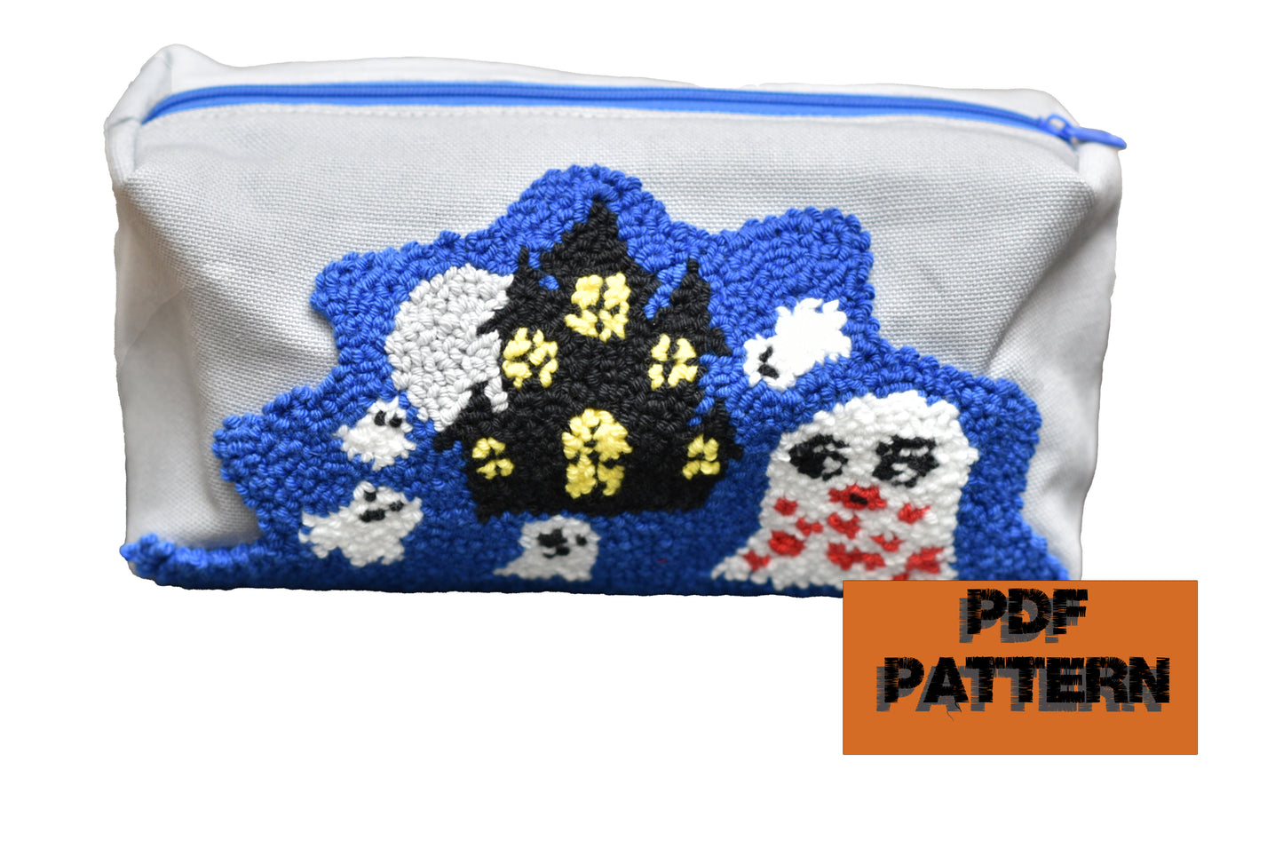 Beginner-Friendly Halloween Cosmetic Bag Digital Sewing Pattern with Punch Needle Embroidery -Haunted house