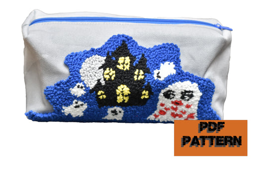 Beginner-Friendly Halloween Cosmetic Bag Digital Sewing Pattern with Punch Needle Embroidery -Haunted house