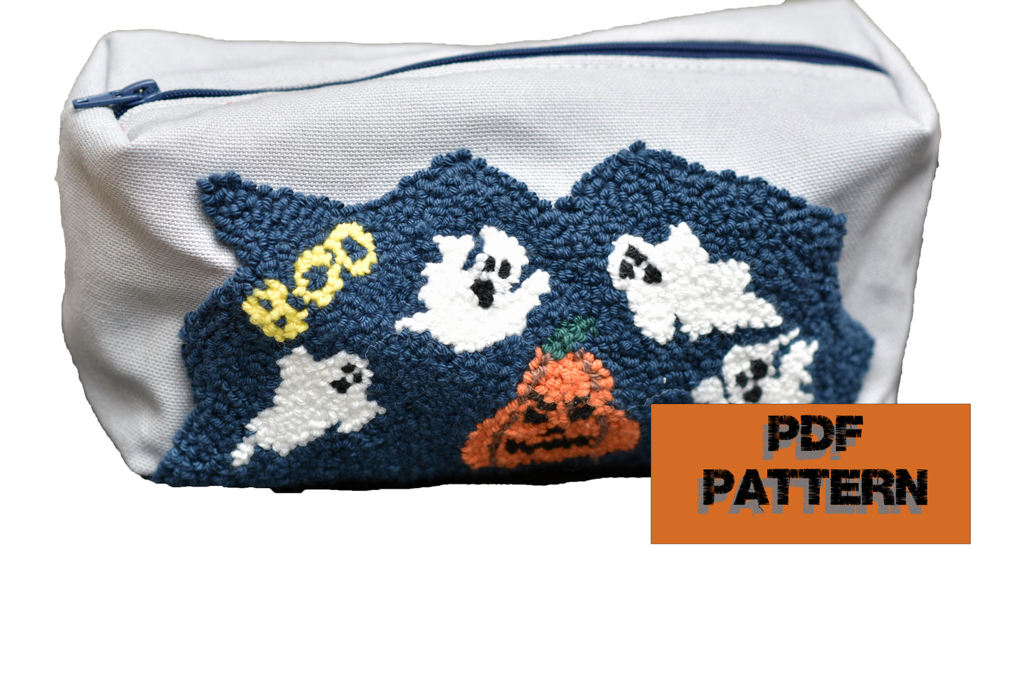 Halloween Punch Needle Cosmetic Bag - Digital Sewing Pattern -Grumpy pumpkin