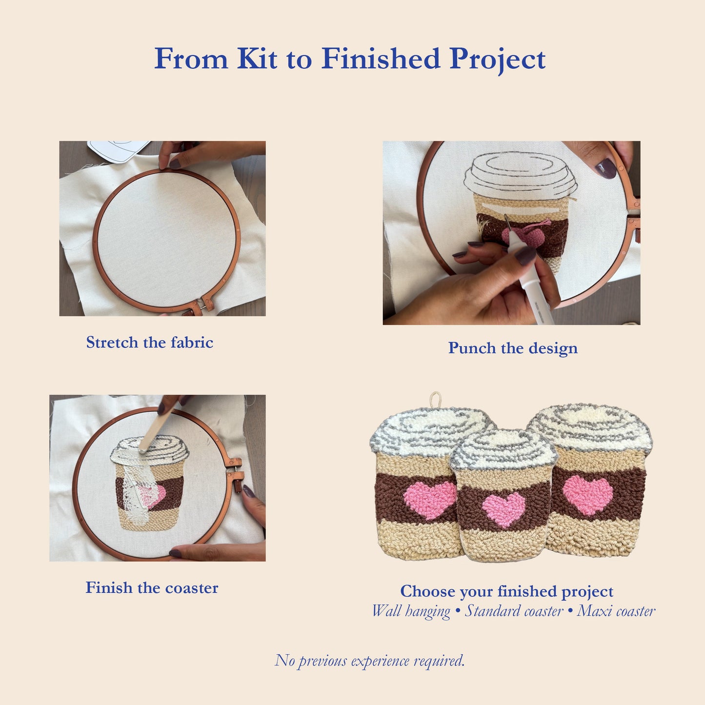 Punch Needle Kit, Coffee Cup Coaster DIY Craft Kit with Video Tutorial