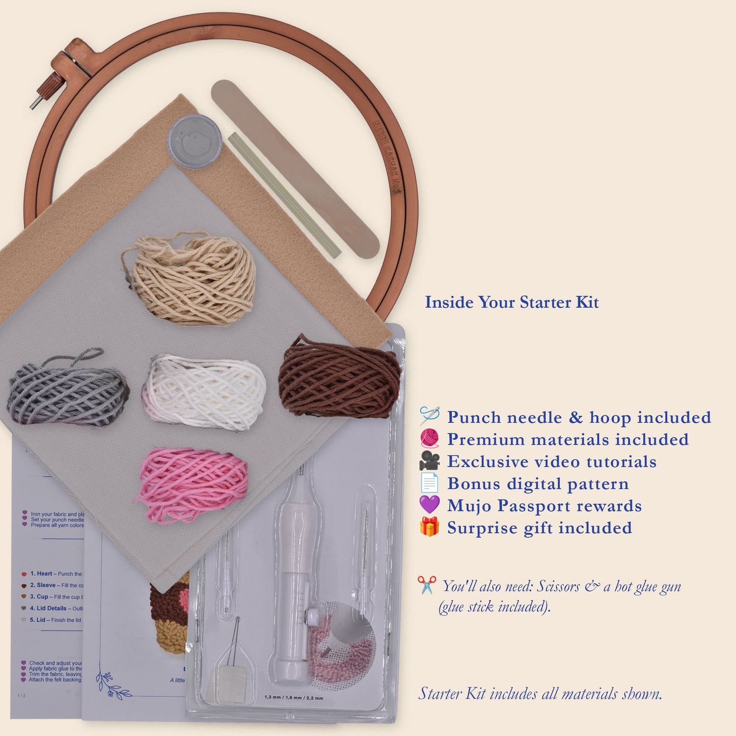 Punch Needle Kit, Coffee Cup Coaster DIY Craft Kit with Video Tutorial