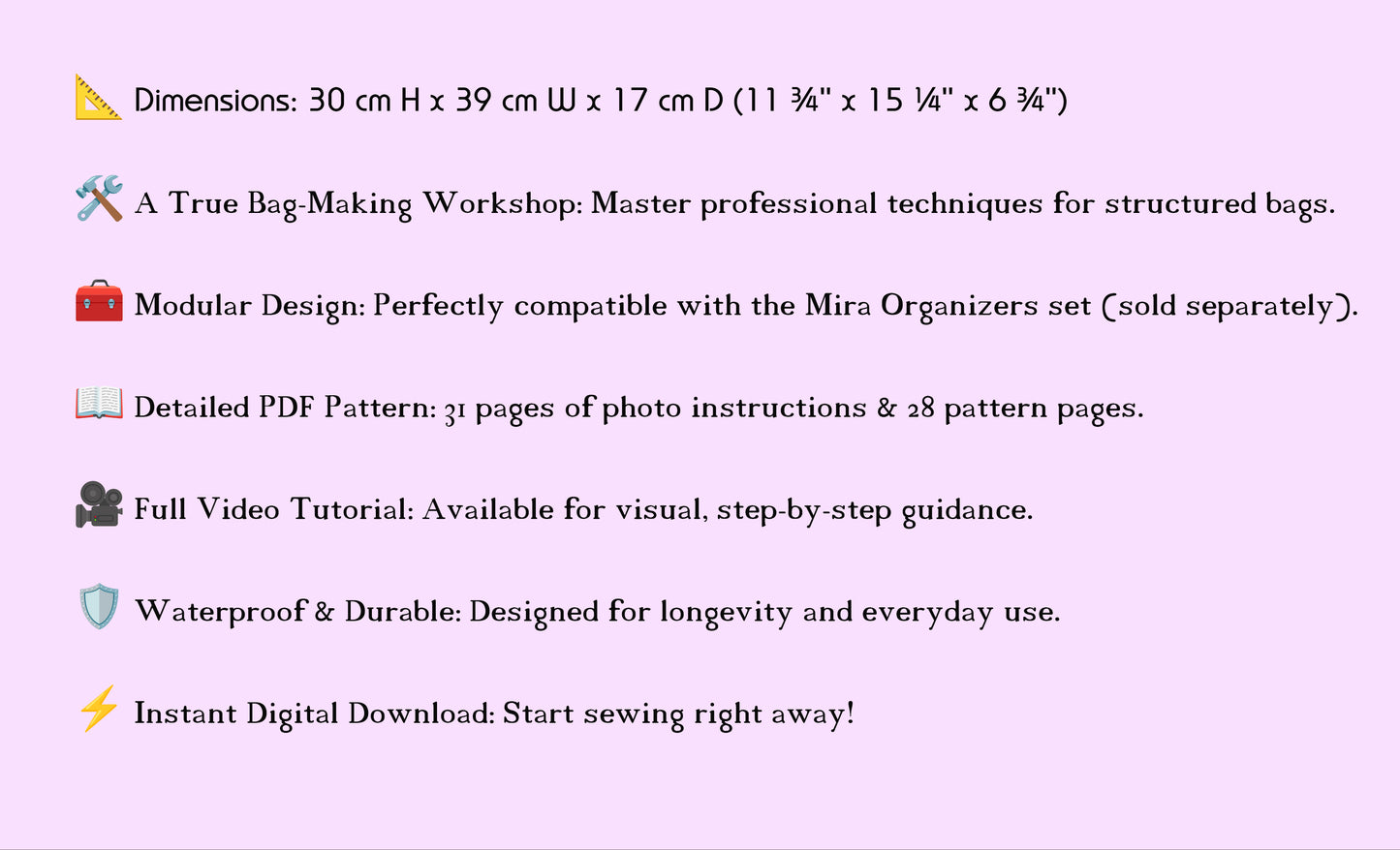 Product description text on a light purple background