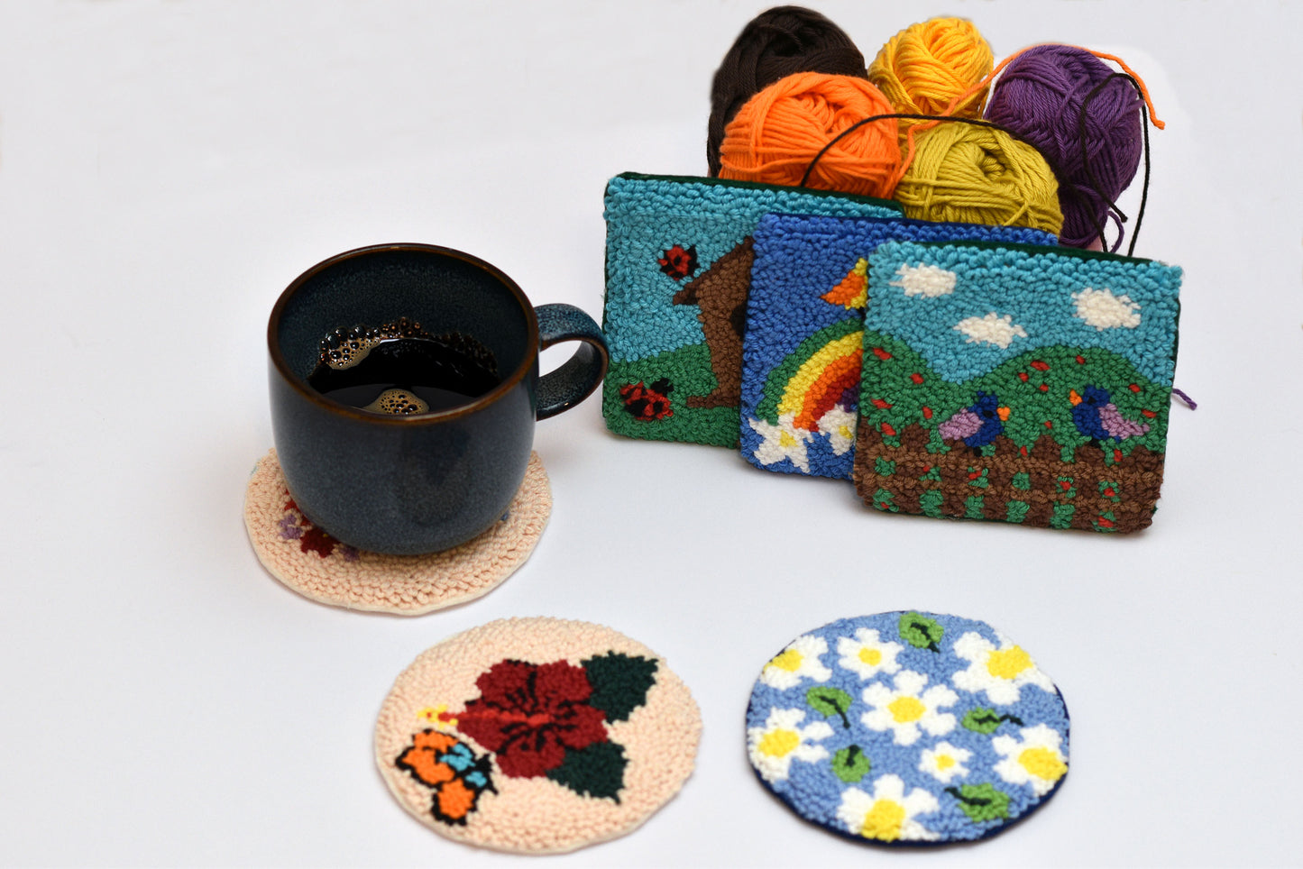 Spring punch needle coaster pattern bundle–10 digital PDF designs – Beginner friendly embroidery projects–Floral, birds and nature themes