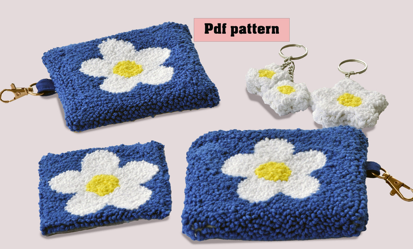 Punch needle digital pattern bundle- coin purse - mug rug- key chain