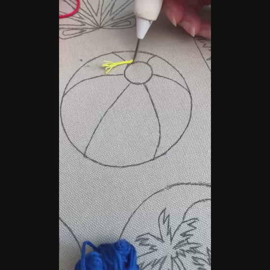 Beachball designed punch needle coaster video