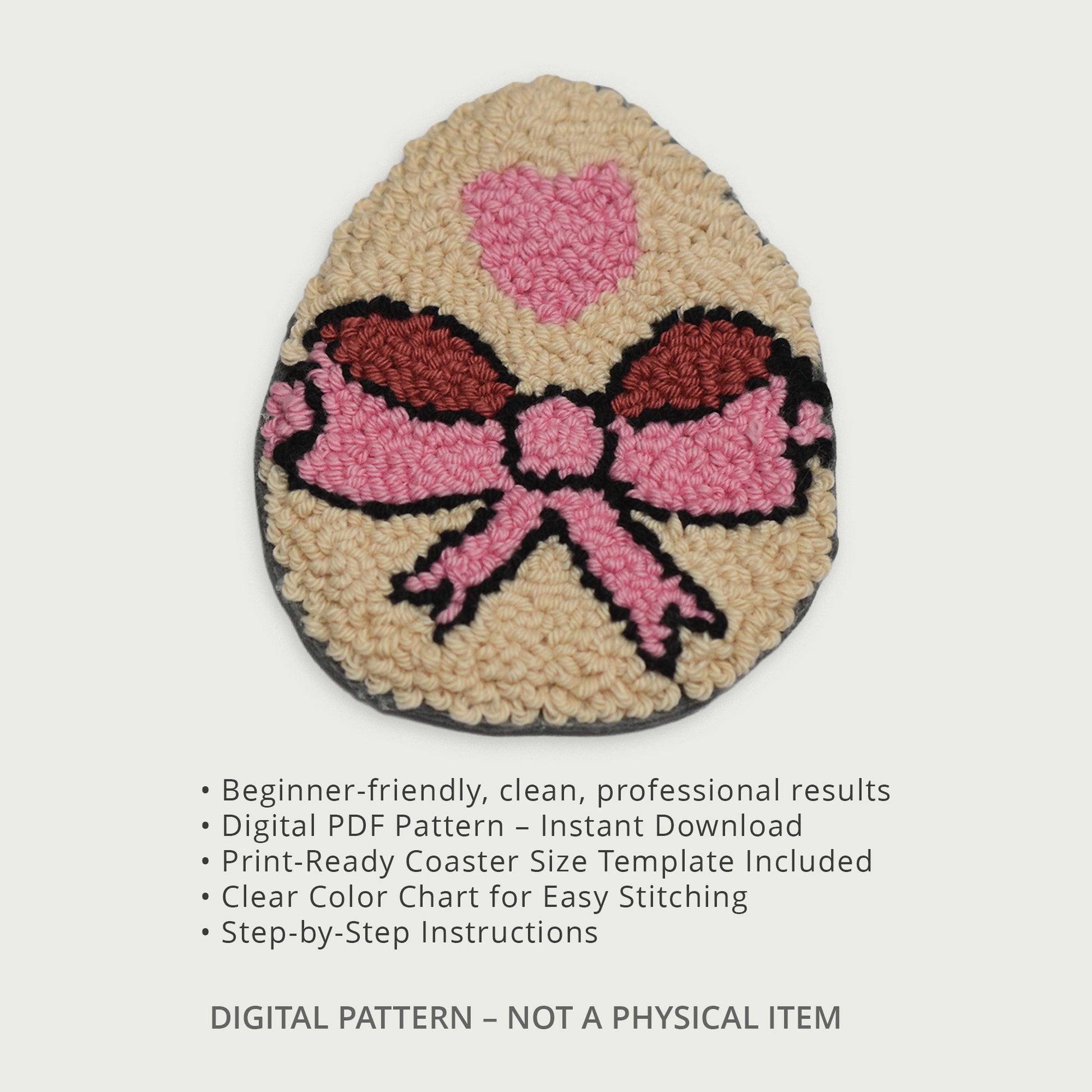 Punch needle Easter egg coaster digital PDF pattern with step-by-step instructions and beginner-friendly details